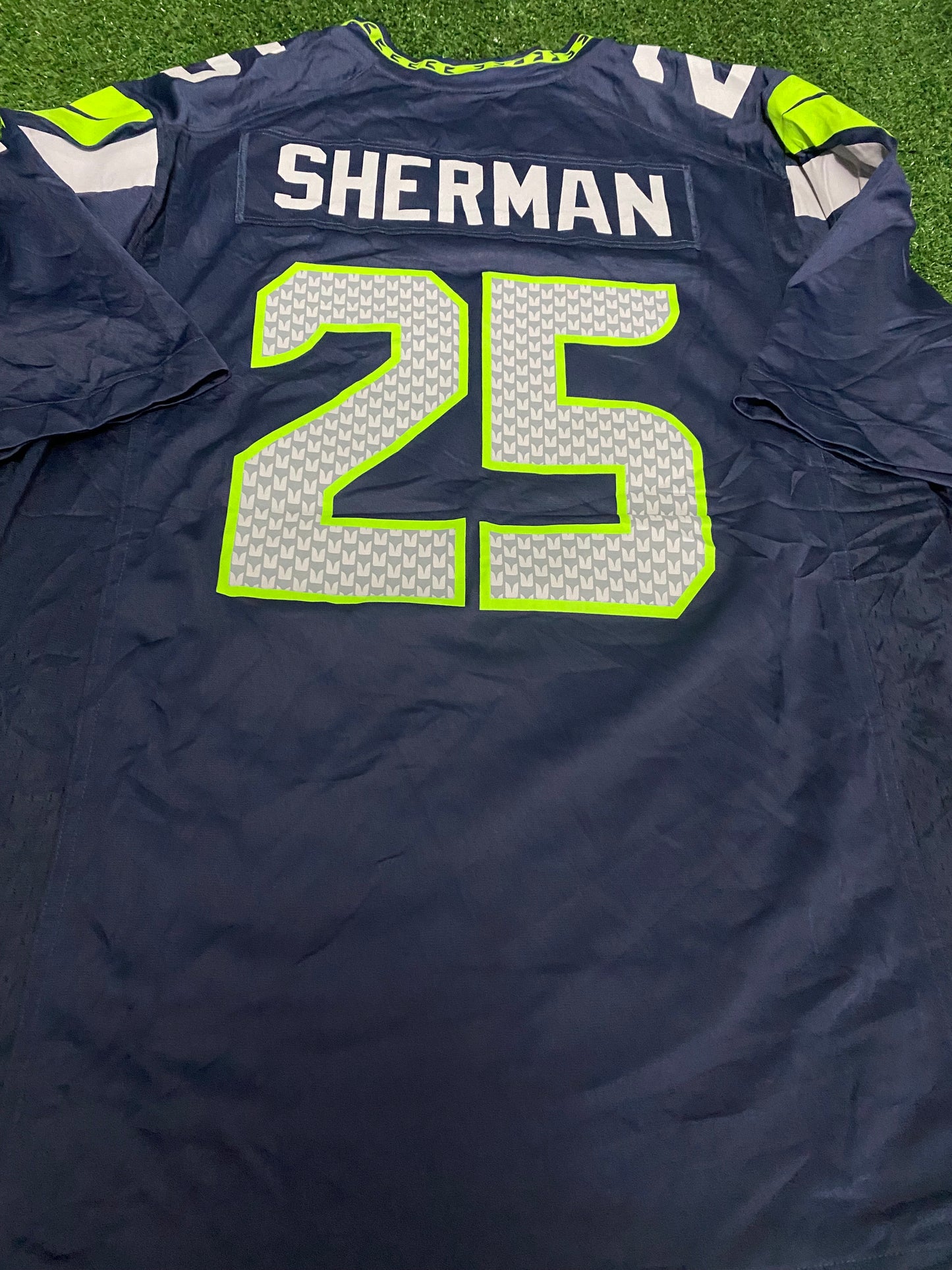 Seattle Seahawks NFL American Football USA Large Mans Nike Made Sherman No25 OnField Jersey