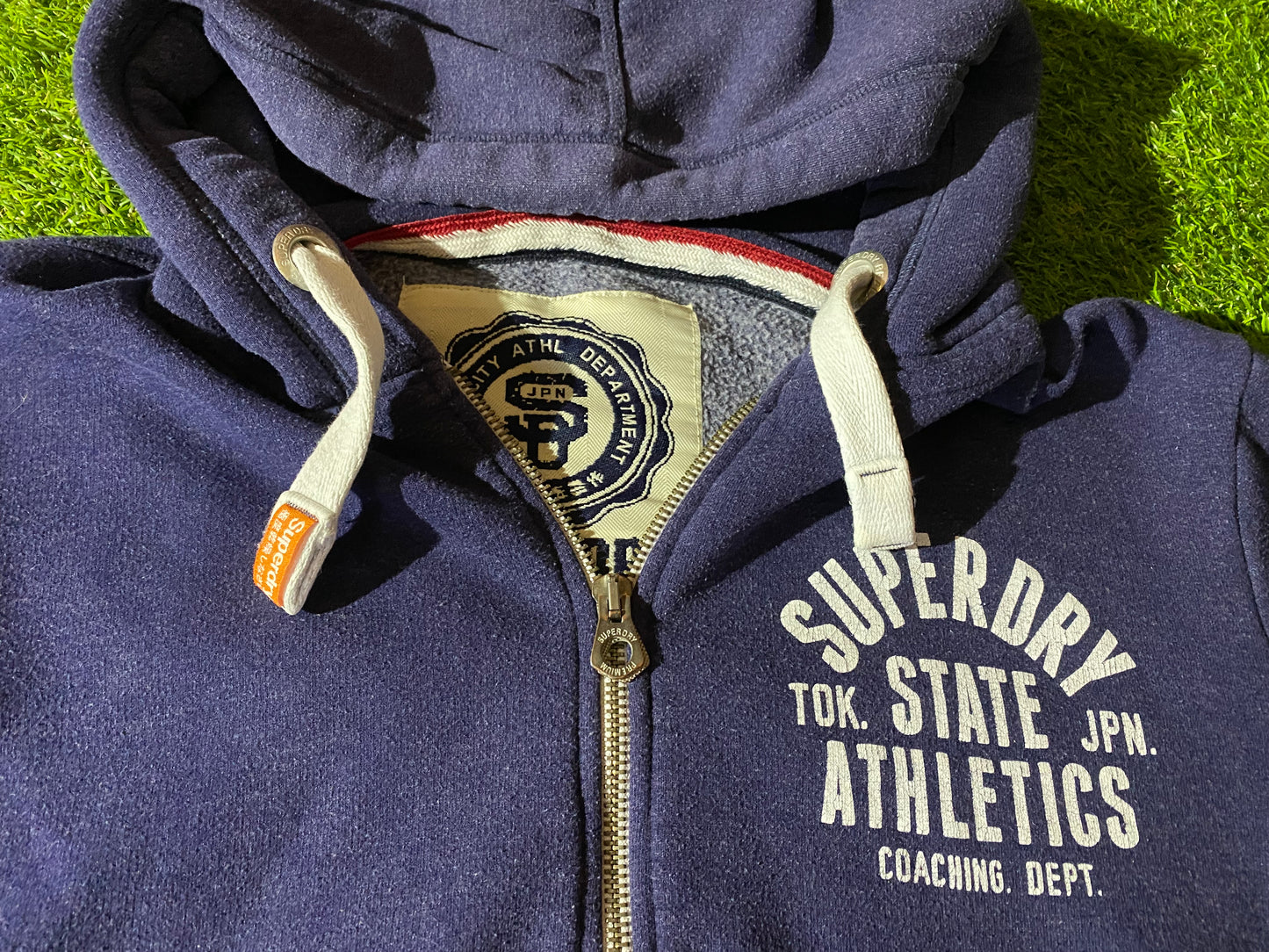Superdry State Athletic Japan Large Mans Big Heavier Hoody Hooded Zip Up Top