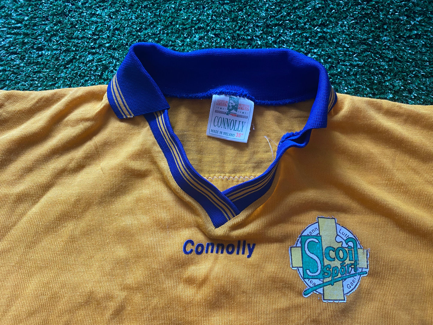 Scoil Sport GAA Gaelic Football Eire Ireland Small Mans Vintage no7 Match Worn Top