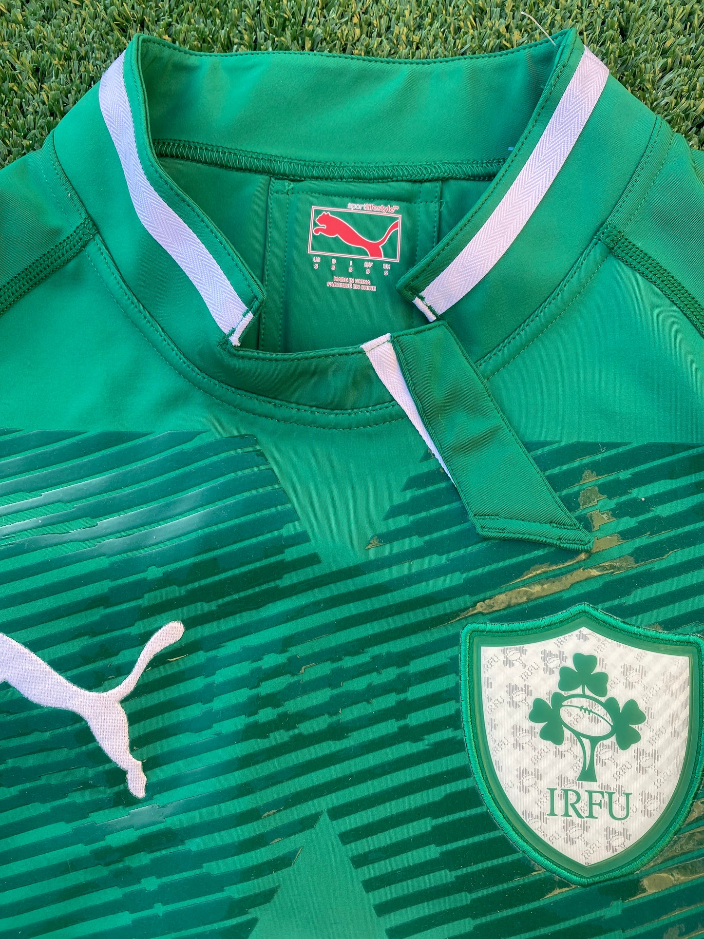 Ireland Eire Irish Rugby Union Small Mans Tight Fit Match Worn no5 Puma Made Jersey