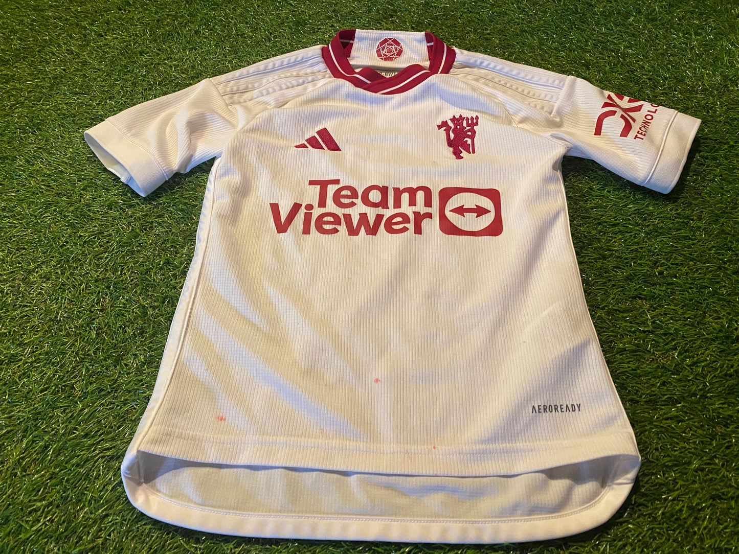 Manchester United England Soccer Football XS Boys 6-7 Year Old Adidas Made Away Jersey