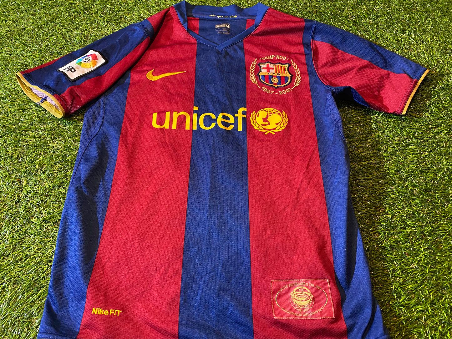 FCB Barcelona Spain Espana Football Medium Boys 9-10 Year Old Nike Nou Camp 50 Year Jersey