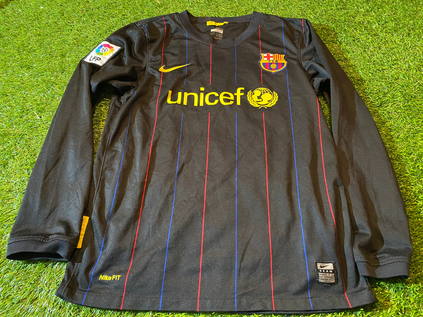 FCB Barcelona Spain Espana Football Large Boys 10-12 Year Old Nike Made Keepers Jersey