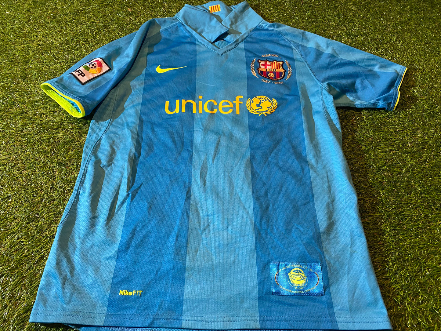 FCB Barcelona Spain Espana Football Large Boys 11-12 Year Old Nike Nou Camp 50 Year Jersey