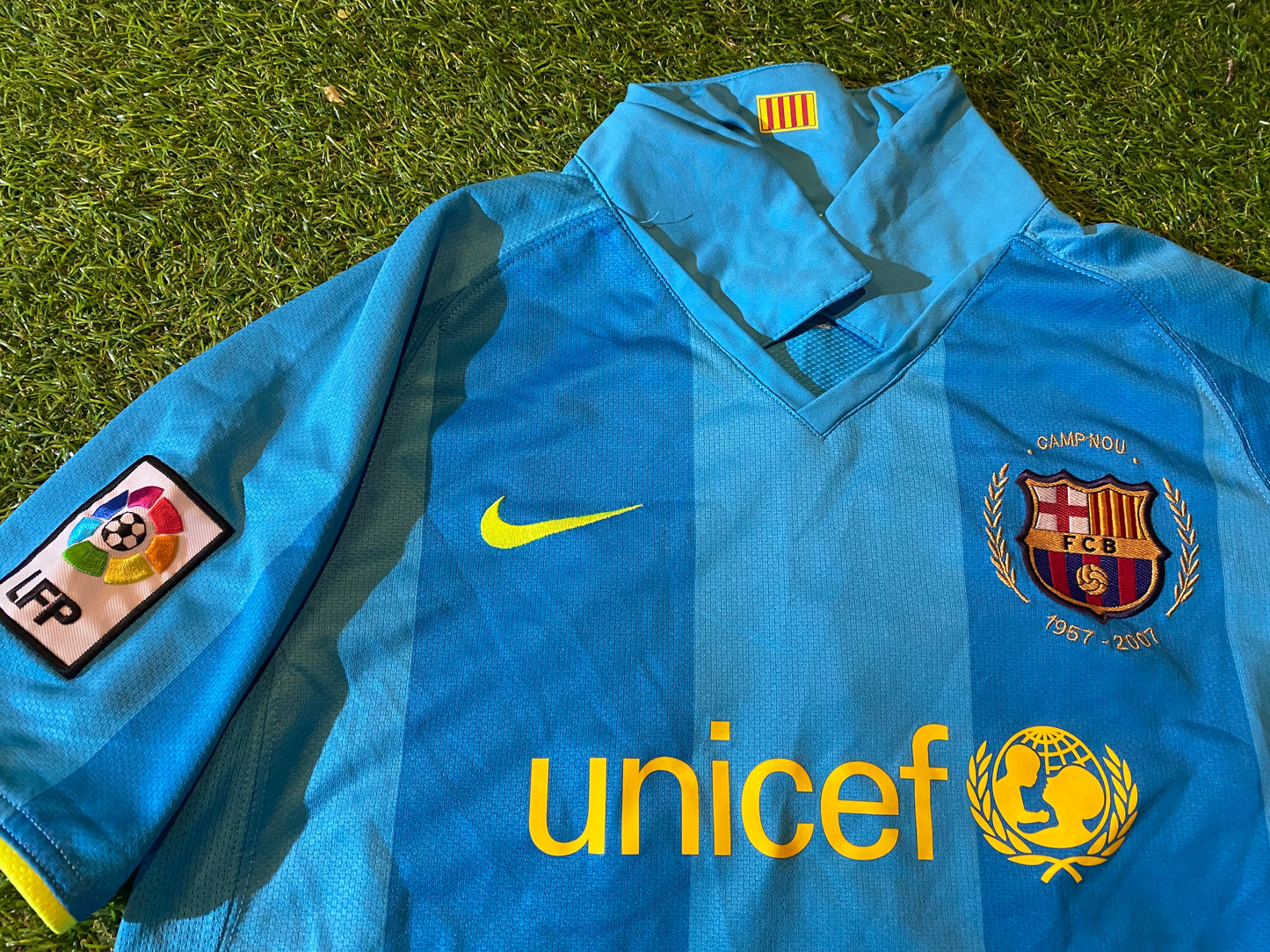 FCB Barcelona Spain Espana Football Large Boys 11-12 Year Old Nike Nou Camp 50 Year Jersey