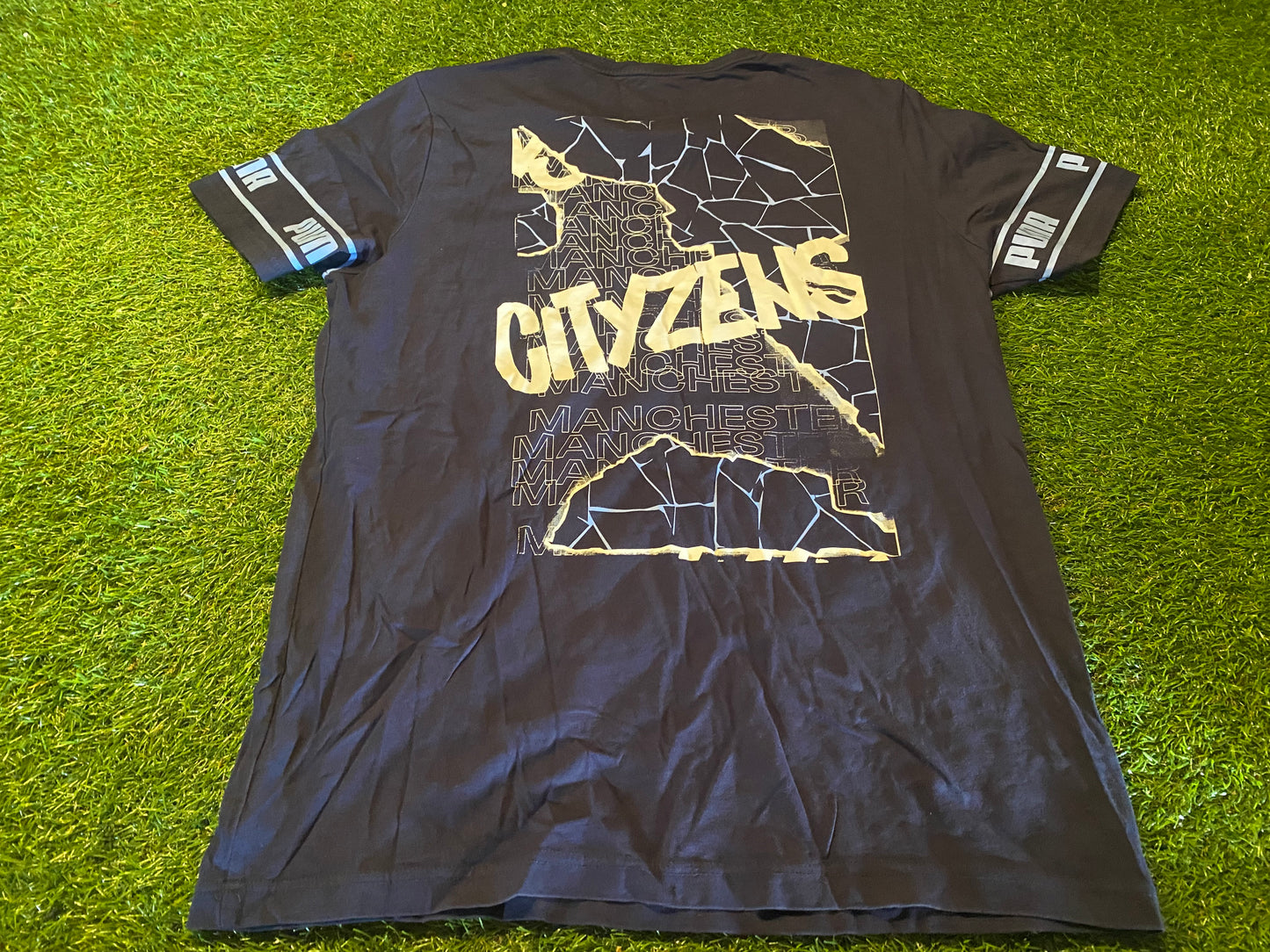 Manchester City England Soccer Football Large Mans Puma made Navy Cotton T Shirt Top