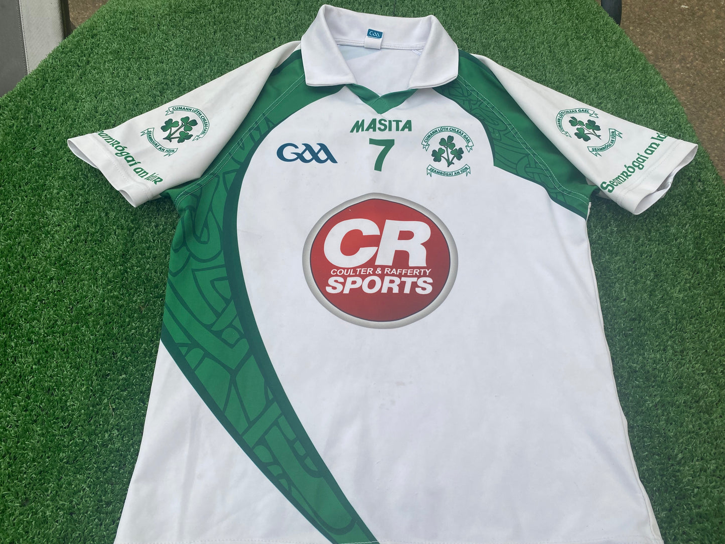 Roslea Shamrocks Co Fermanagh Ireland GAA Gaelic Football Hurling Medium Mans Match Worn No7 Jersey