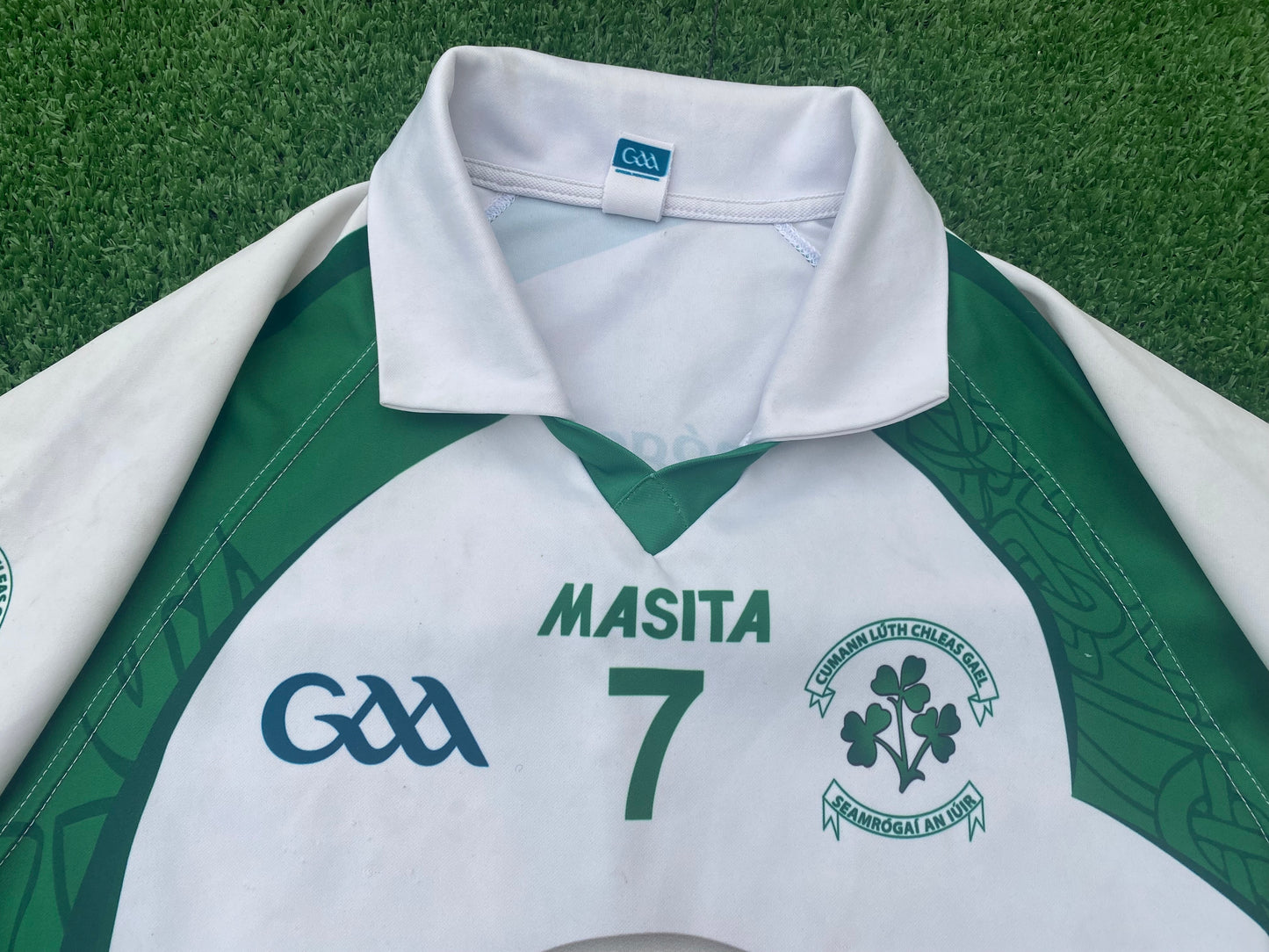 Roslea Shamrocks Co Fermanagh Ireland GAA Gaelic Football Hurling Medium Mans Match Worn No7 Jersey