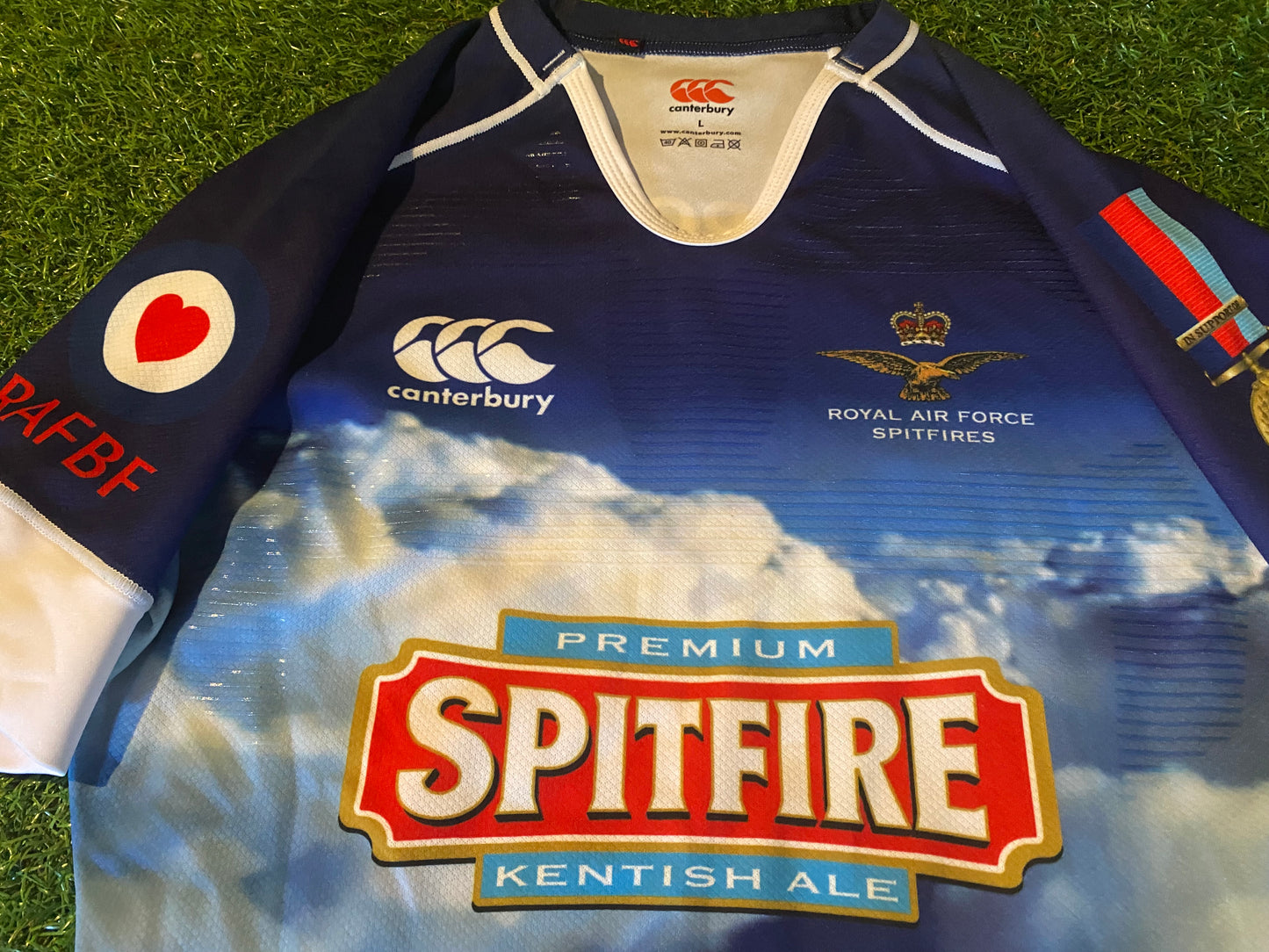 RAF Royal Air Force Rugby Union 7's Large Mans Tight Fit Stretch CCC Made Spitfire Jersey