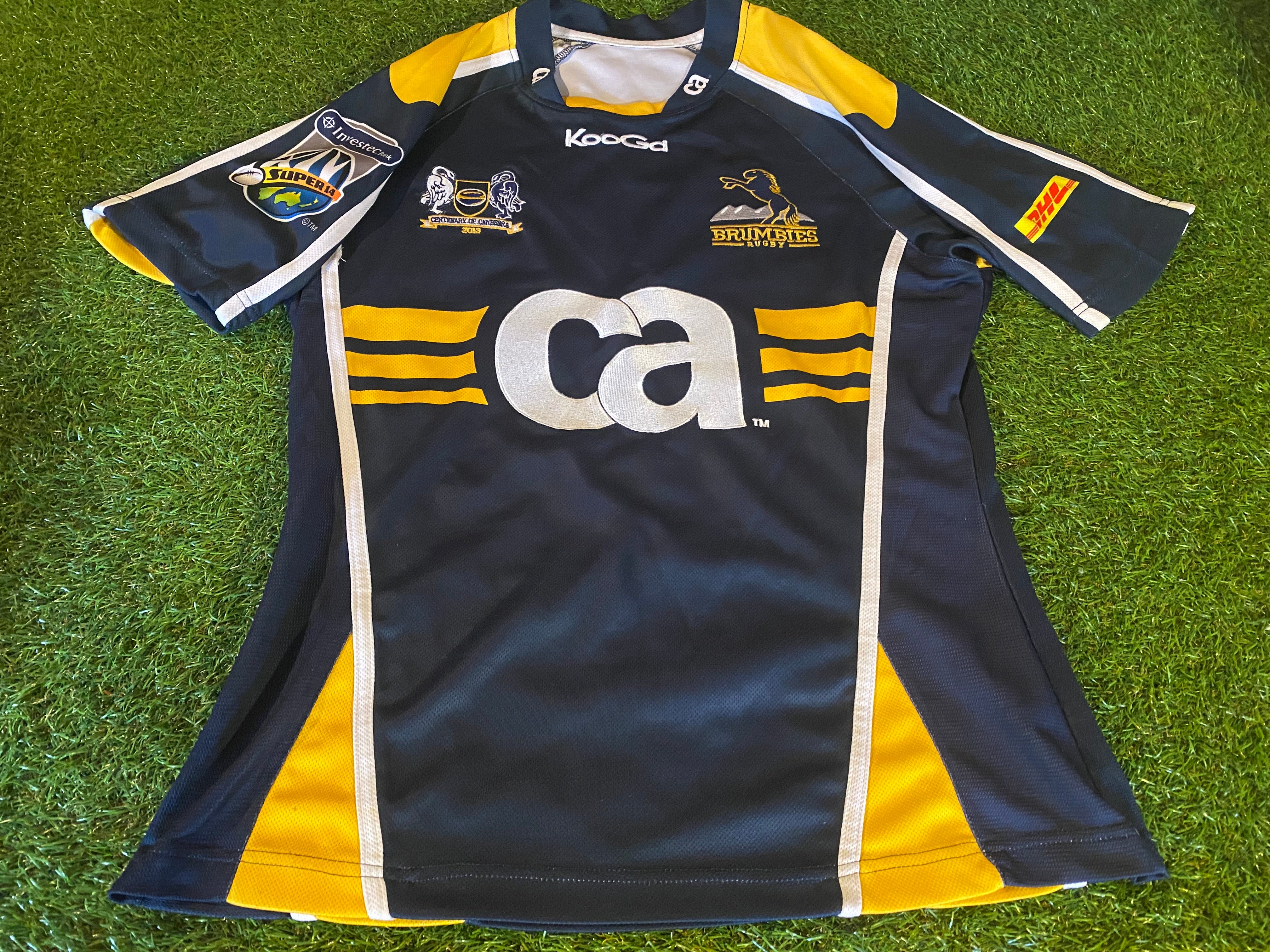 KooGa Brumbies ラグビー　ユニフォーム　シャツ Brumbies Rugby Jersey Polo Shirt Adult Extra Large Blue Gold