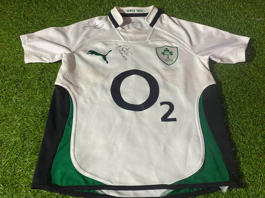 Ireland Eire Irish Rugby Union Youths / X Small Mans Signed x 7 Puma Away Jersey