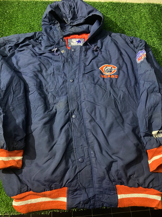 Chicago Bears NFL USA American Football Large Mans Vintage Starter Zip Up Hooded Jacket