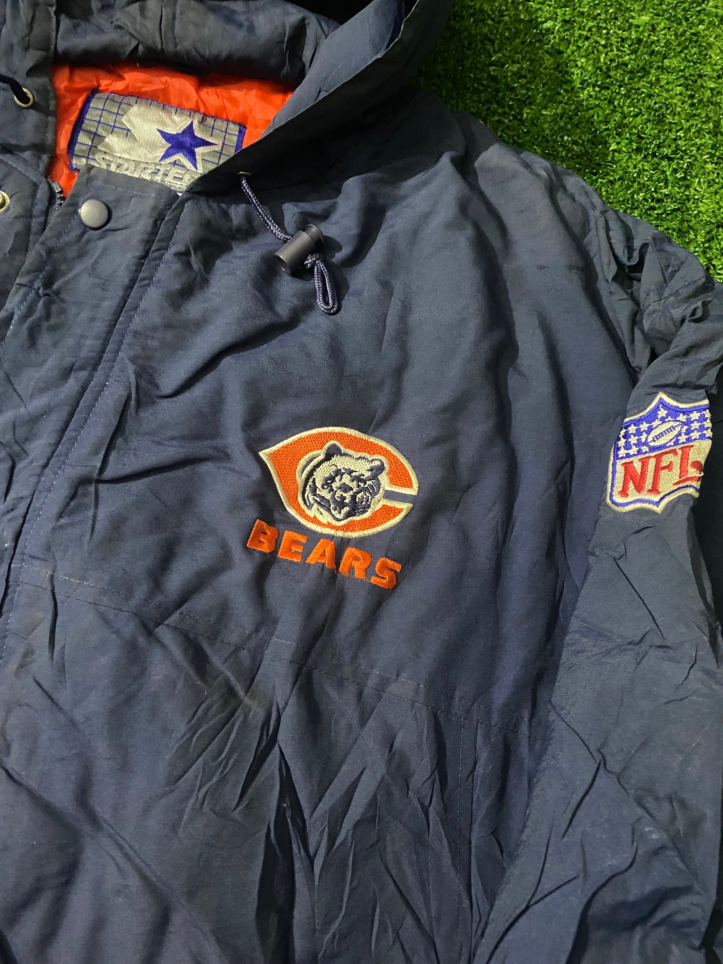 Chicago Bears NFL USA American Football Large Mans Vintage Starter Zip Up Hooded Jacket