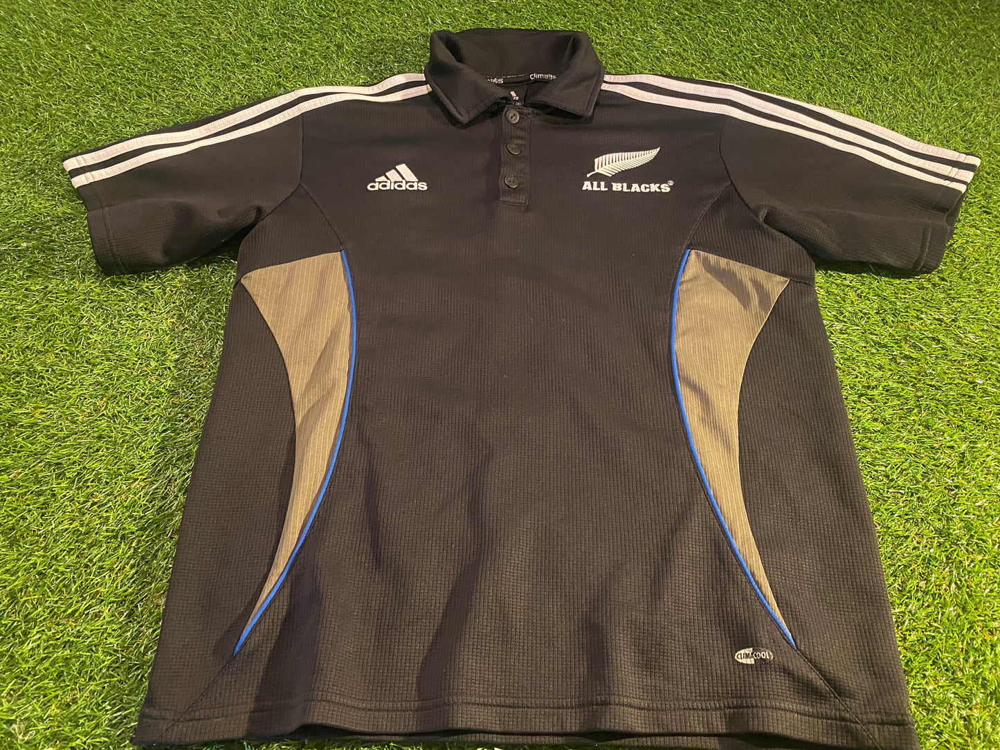 New Zealand All Blacks Rugby Union Football Small Mans Vintage Adidas Polo Jersey