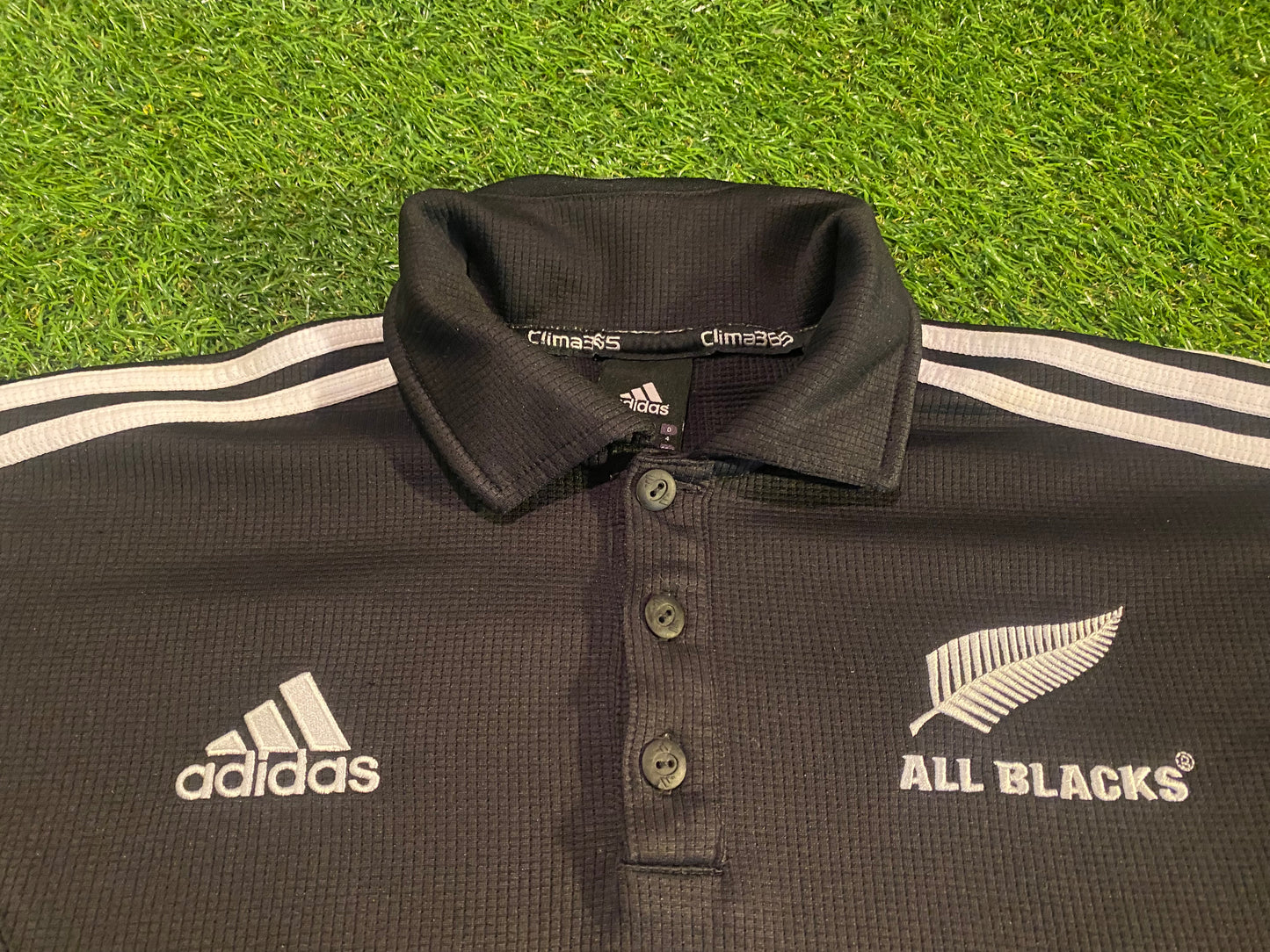New Zealand All Blacks Rugby Union Football Small Mans Vintage Adidas Polo Jersey