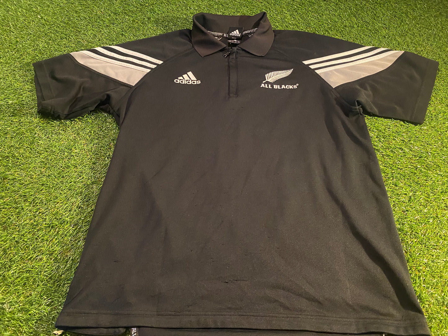 New Zealand All Blacks Rugby Union Football Large Mans Vintage Adidas Polo Jersey