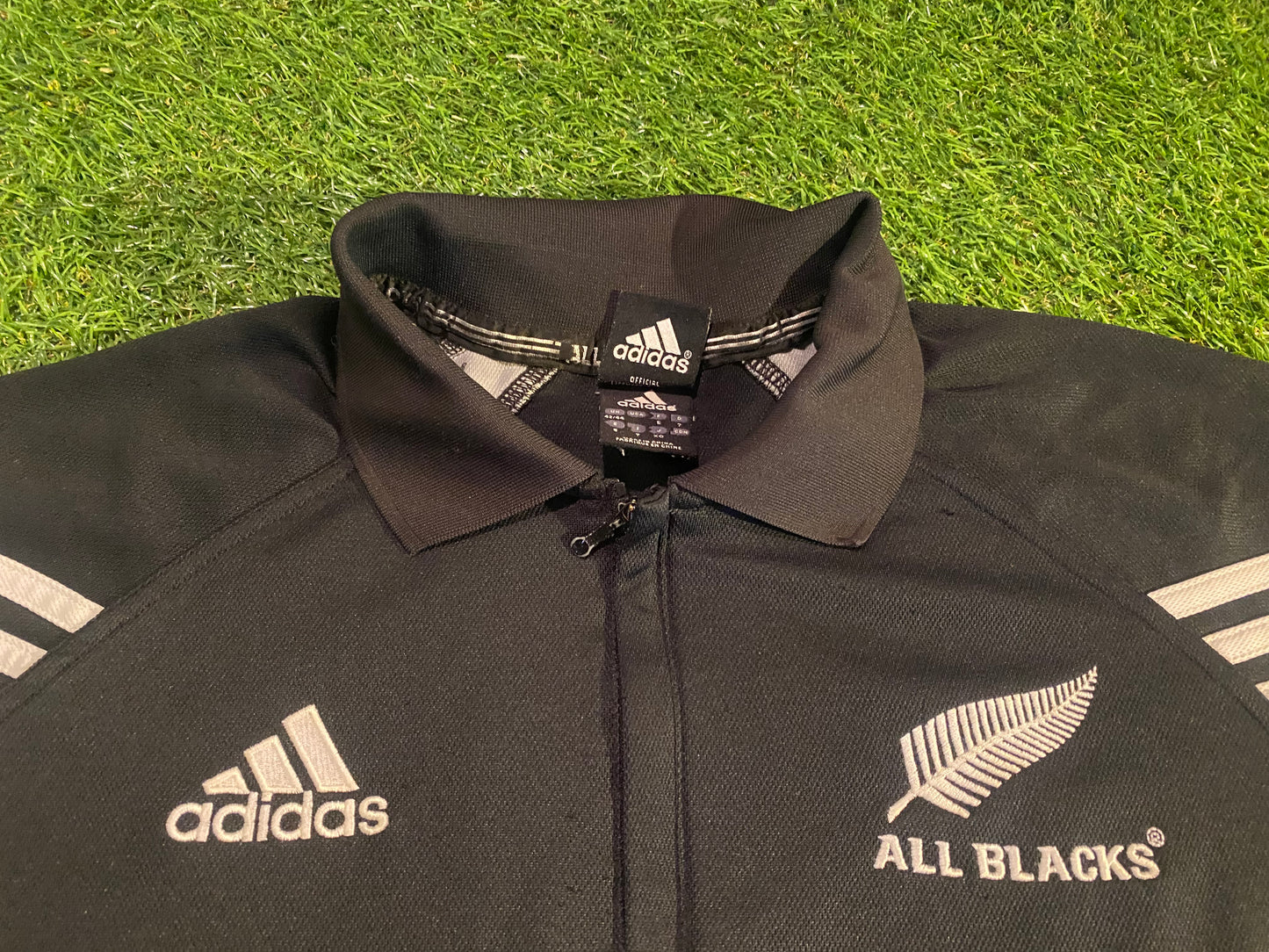 New Zealand All Blacks Rugby Union Football Large Mans Vintage Adidas Polo Jersey