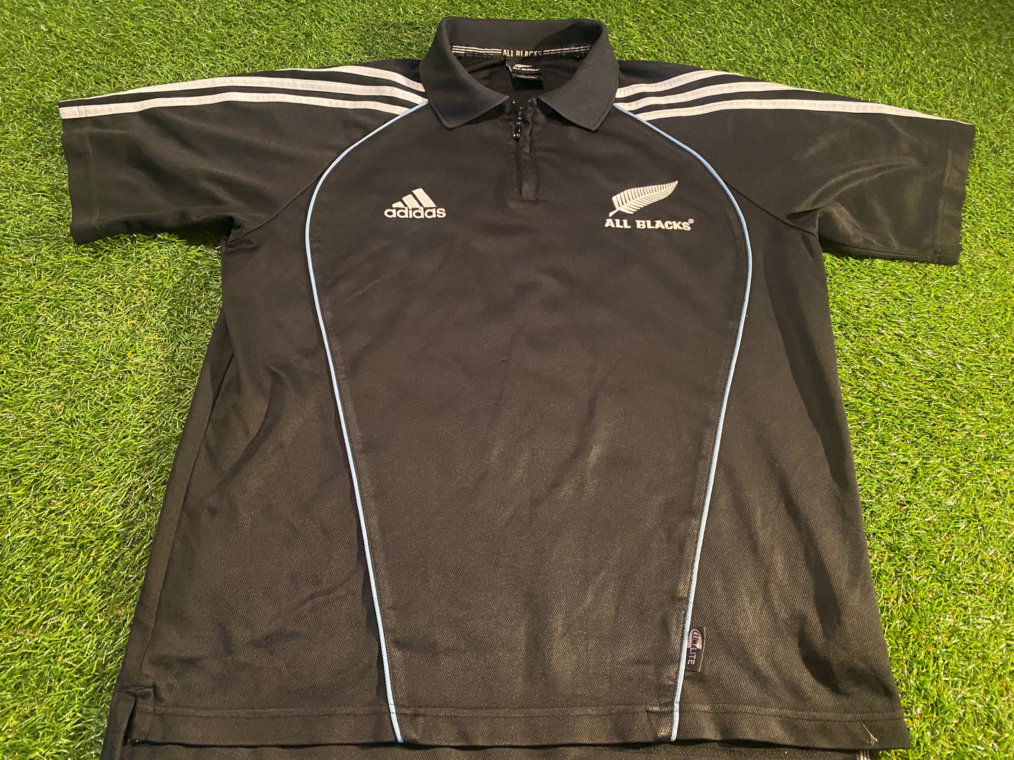 New Zealand All Blacks Rugby Union Football Medium Mans Vintage Adidas Polo Jersey