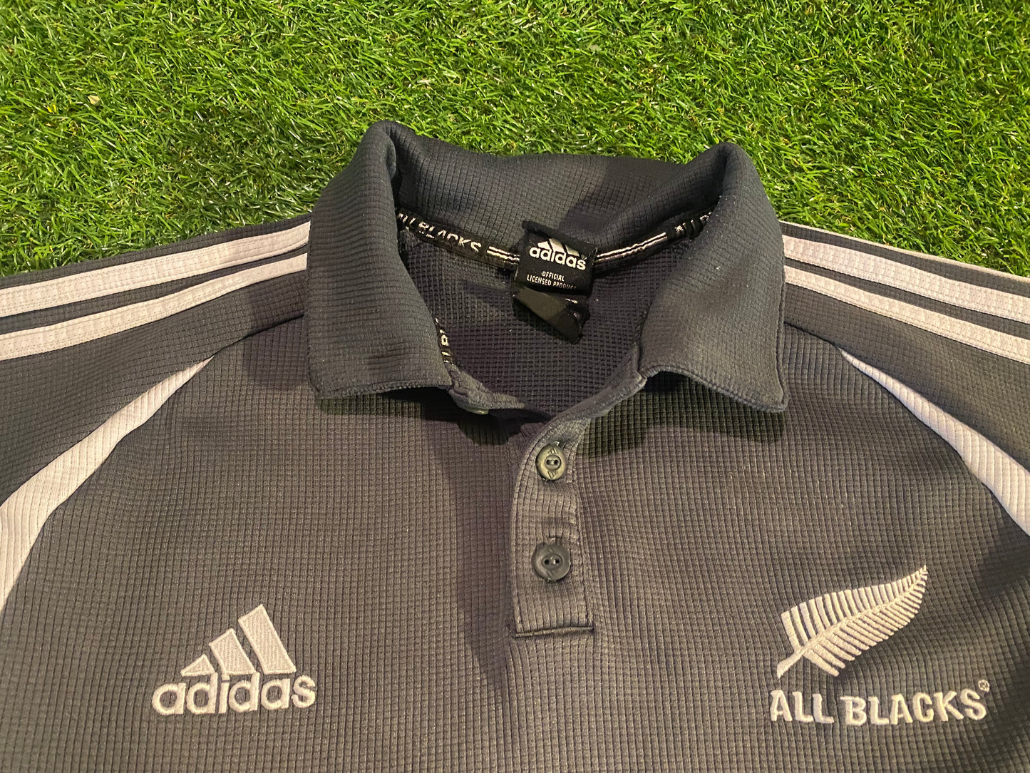 New Zealand All Blacks Rugby Union Football Medium Mans Vintage Adidas Polo Jersey