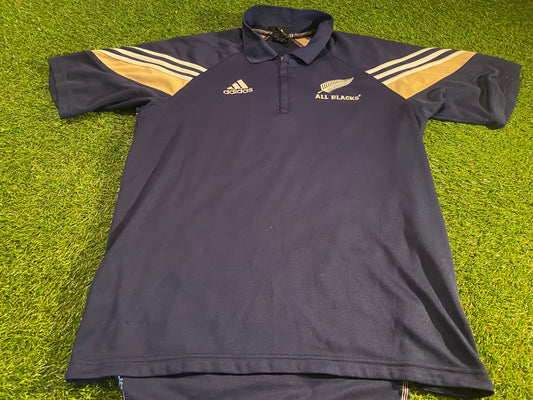 New Zealand All Blacks Rugby Union Football Medium Mans Vintage Adidas Polo Jersey