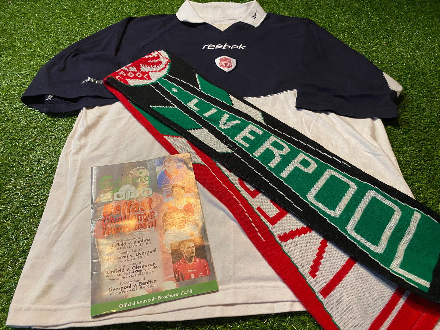 Liverpool FC Football XL Extra Large Mans Polo Top, Scarf & Programme From Year 2000