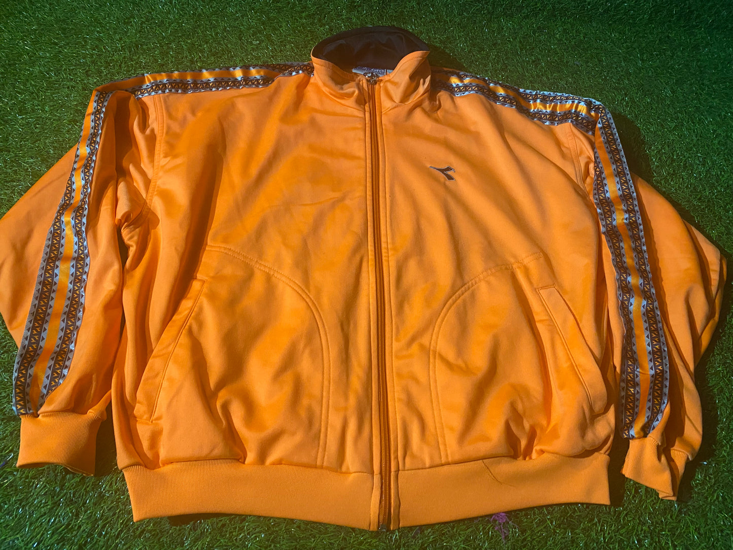 Rare Neon Orange Diadora Made Large Mans Full Zip Up Single Layered Vintage Jacket / Coat