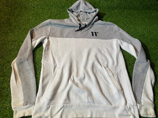 11 Degrees Medium Mans Grey & White Black Trim Hoody Hooded Top