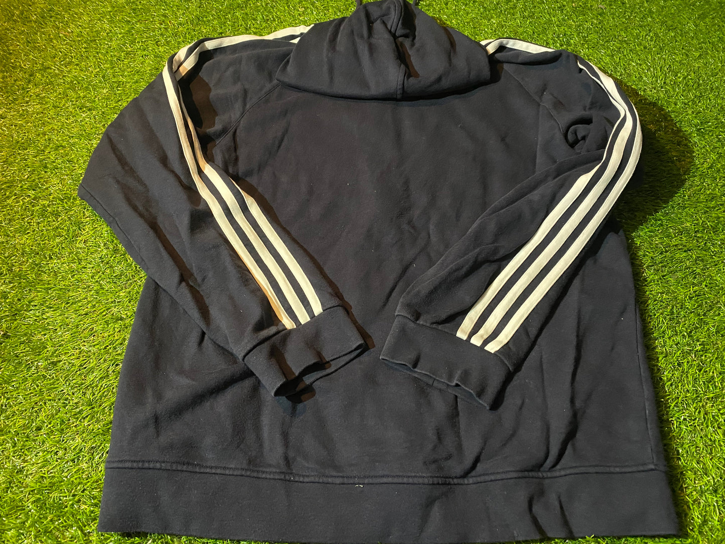 Adidas 3 Stripes XL Extra Large Mans Vintage Hoody Hooded Zip Up Top