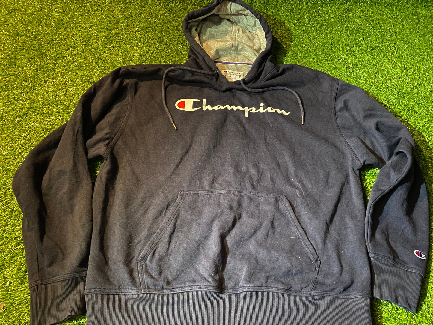 Champion Made USA United States Large Mans Loose Fit Navy Hoody / Hooded Top