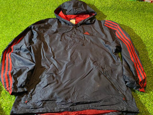 Adidas 3 Three Stripes Rare Vintage Medium Mans Breathable Lined Hooded Throwover Top