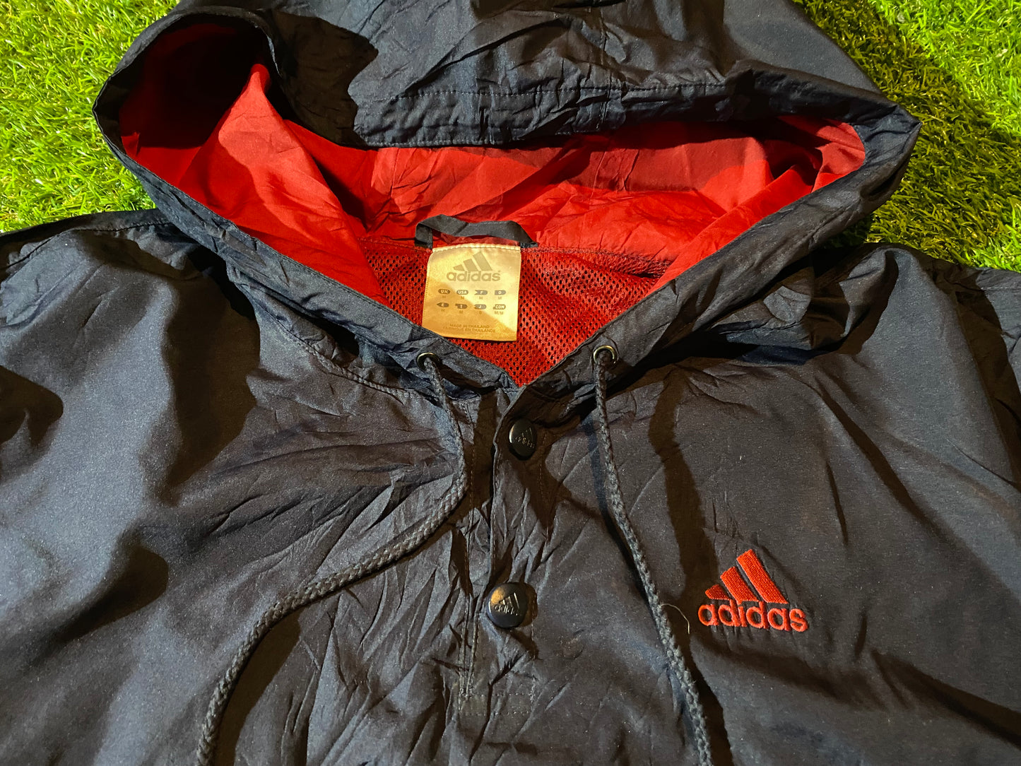 Adidas 3 Three Stripes Rare Vintage Medium Mans Breathable Lined Hooded Throwover Top