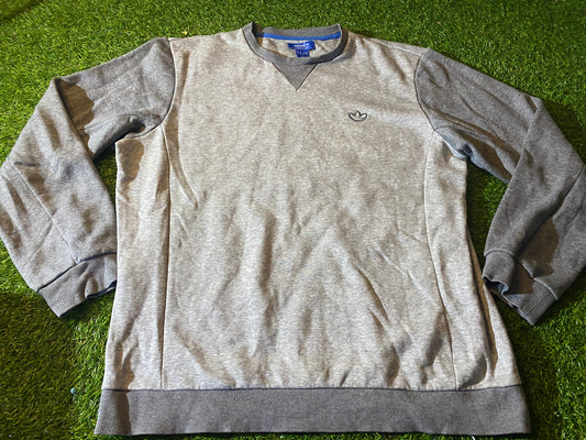 Adidas 3 Stripes Vintage Style Large Mans Grey Sweater / Sweatshirt