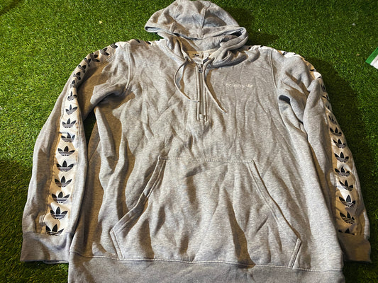 Adidas 3 Stripes Vintage Style Large Mans 1/4 Zip Up Hoody Hooded Top