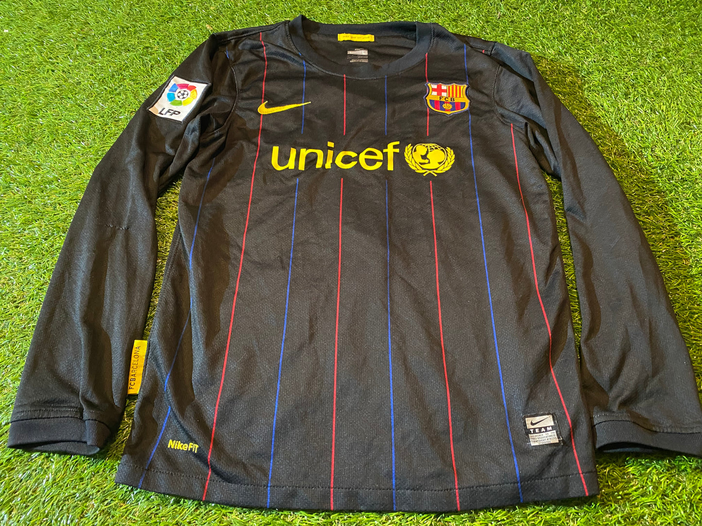 FCB Barcelona Spain Espana Football Large Boys 10-12 Year Old Nike Valdes no1 Keepers Jersey