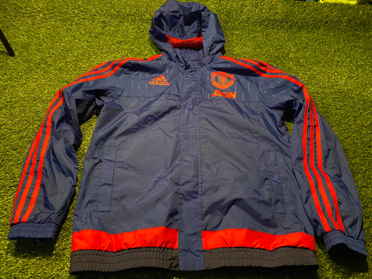 Manchester United England Football Youths / XL Boys 13-14 Year Old Lined Hooded Zip Up Adidas Jacket