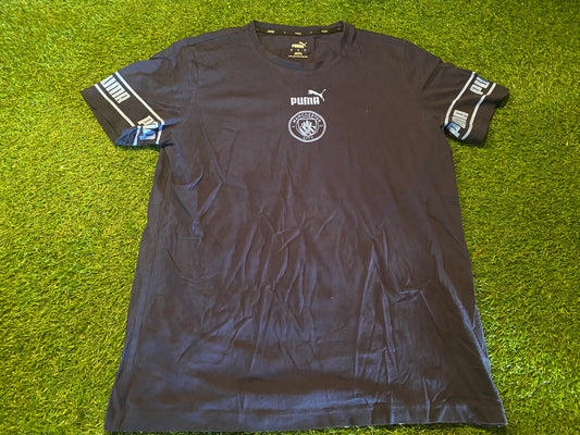 Manchester City England Soccer Football Large Mans Puma made Navy Cotton T Shirt Top
