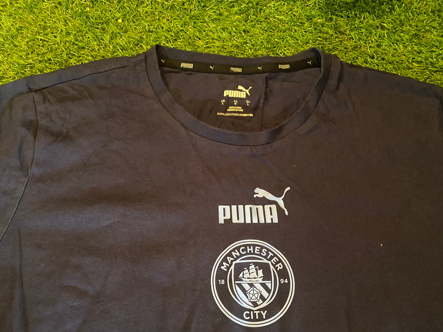 Manchester City England Soccer Football Large Mans Puma made Navy Cotton T Shirt Top