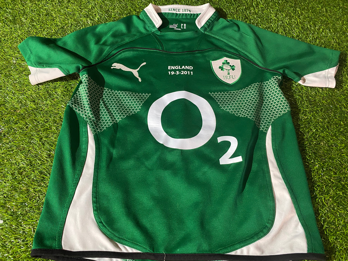 Ireland v England 2011 Eire Irish Rugby Union Youths / X Small Mans no7 Puma Home Jersey