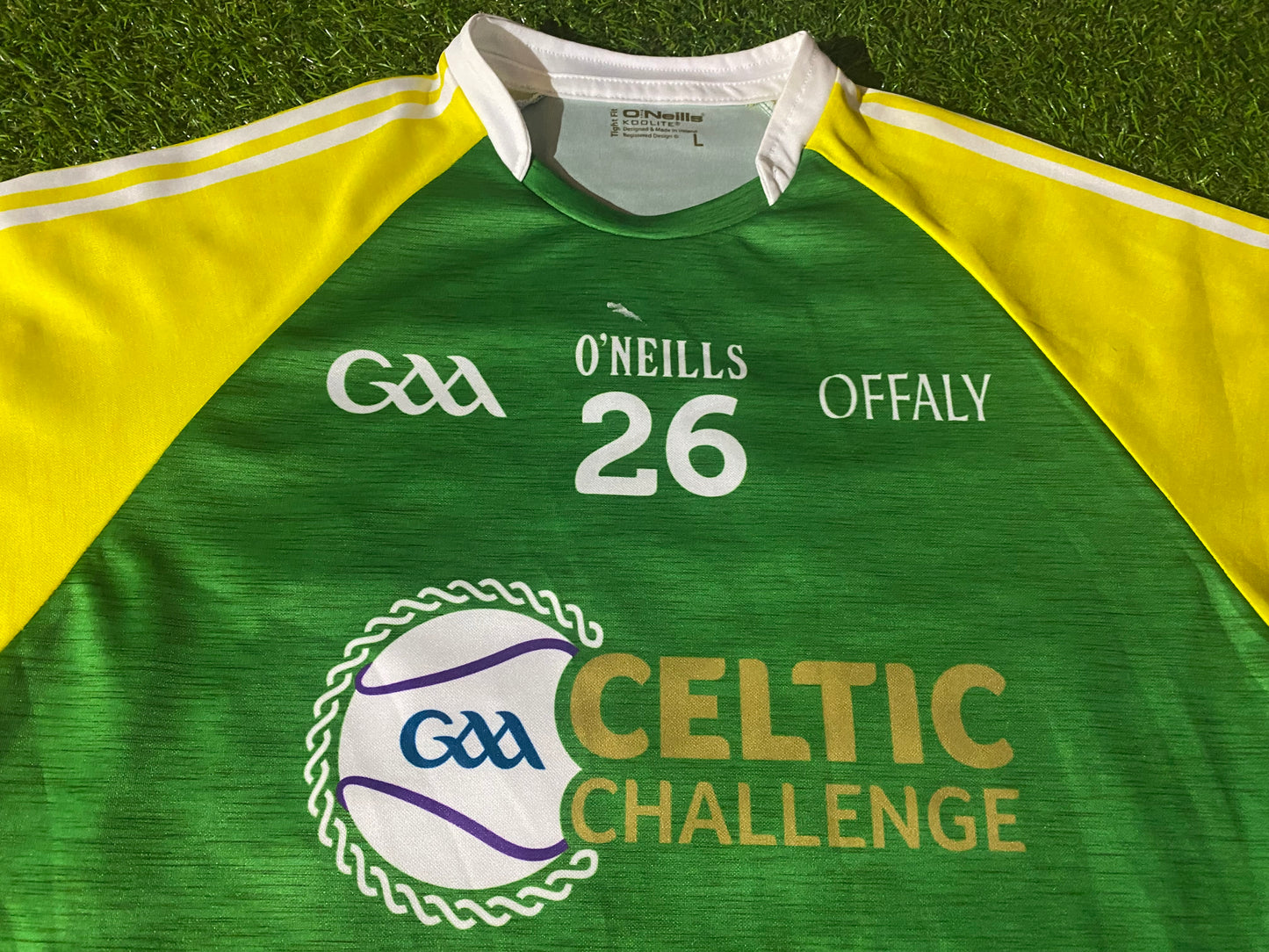 Co Offaly Celtic Challenge GAA Gaelic Football Ireland Large Mans Match Worn no26 Jersey