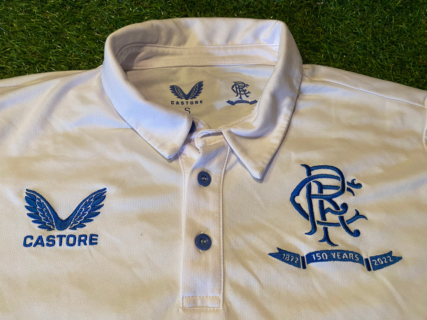 Glasgow Rangers Scotland Soccer Football Small Mans 150 Year Polo Jersey