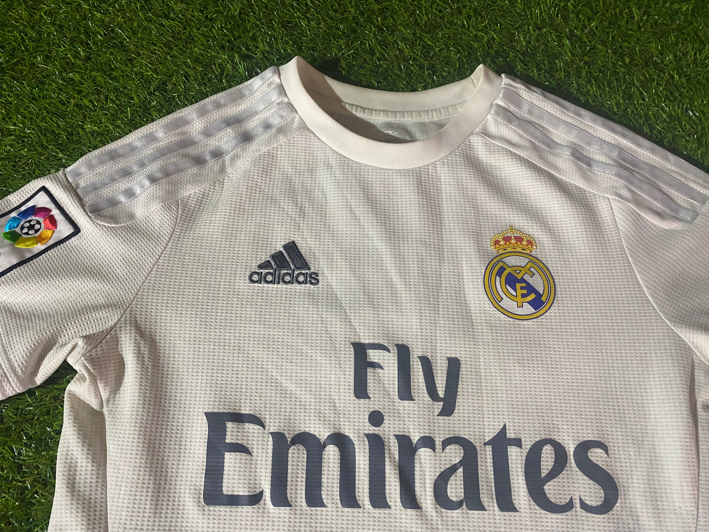 Real Madrid Spain Espana Football Large Boys 10-11 Year Old Adidas Made Home Jersey