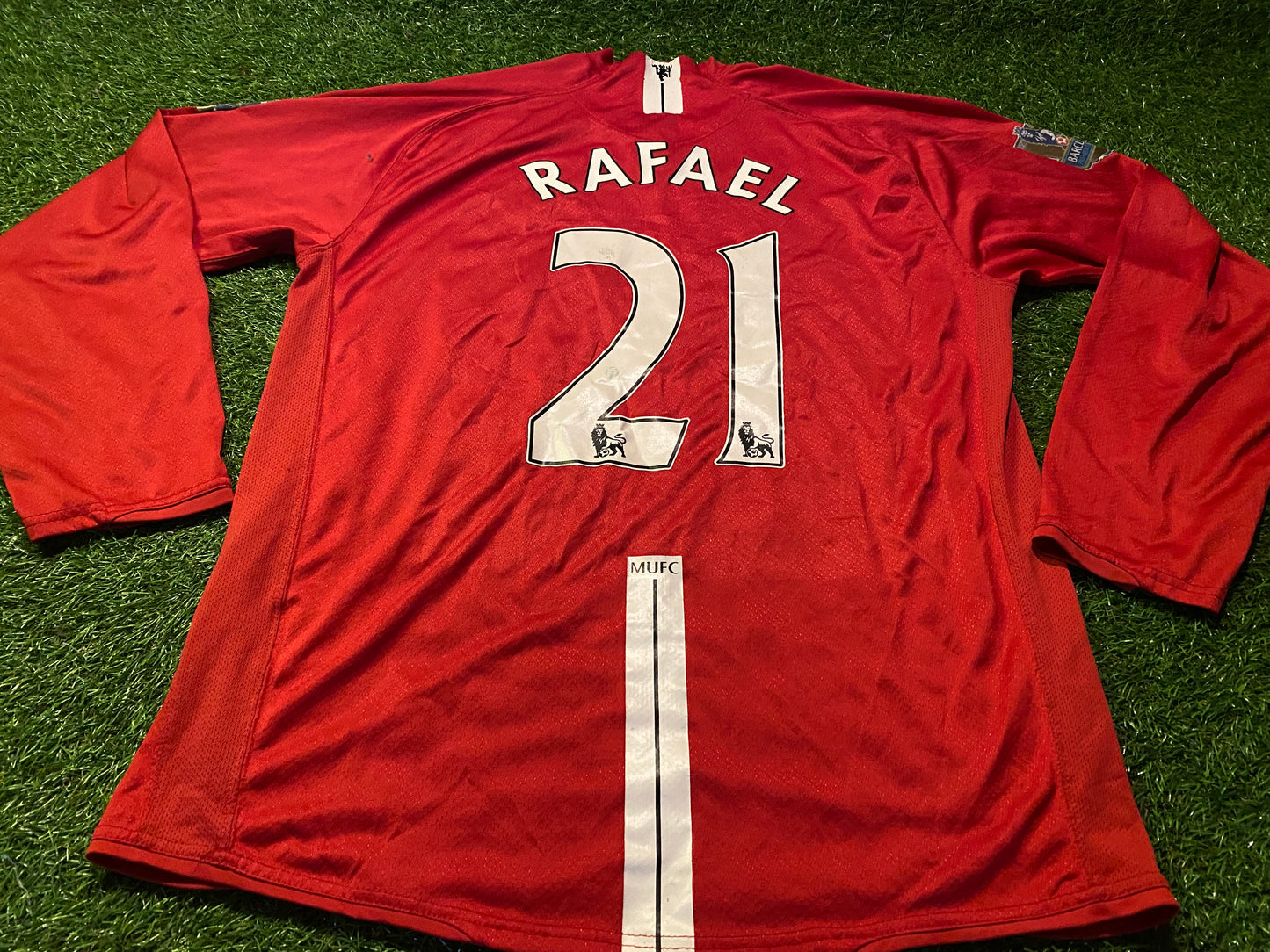 Manchester United England Football Rare 2007 XL Extra Large Mans Rafael no21 L/S Jersey