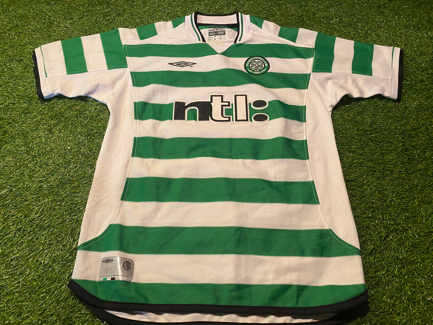 Celtic FC Scotland Football Large Boys / Youths Old Rare Vintage Umbro Larsson no7 Jersey