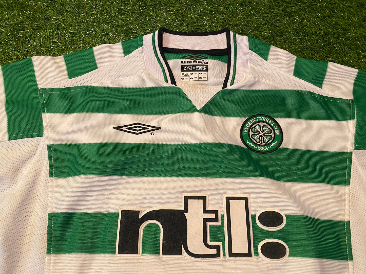 Celtic FC Scotland Football Large Boys / Youths Old Rare Vintage Umbro Larsson no7 Jersey