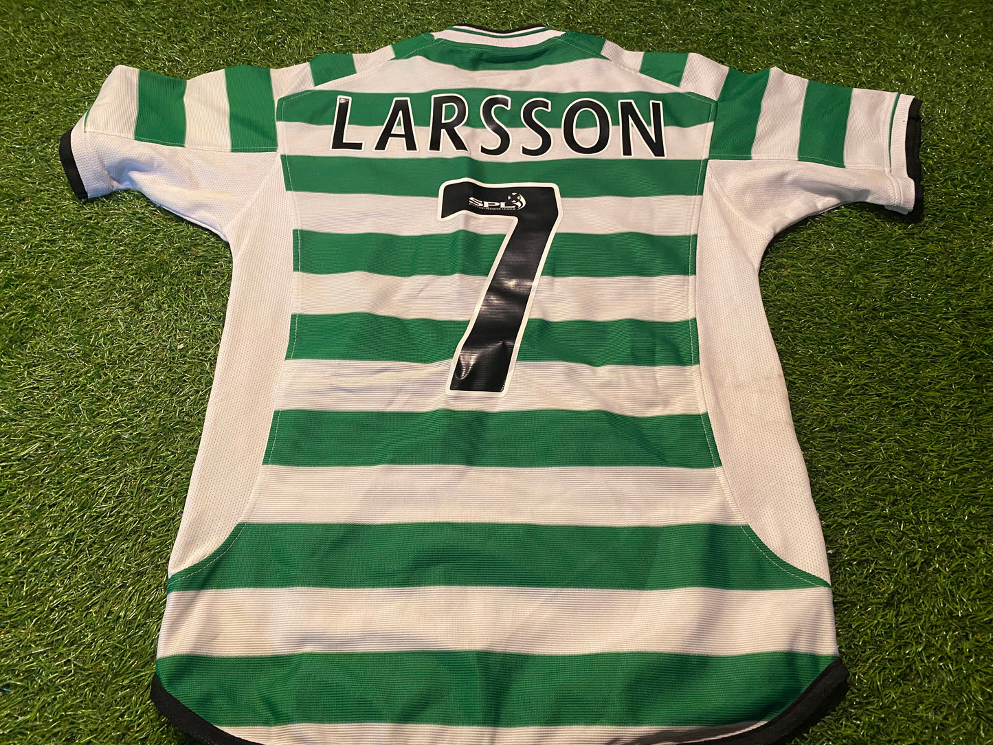 Celtic FC Scotland Football Large Boys / Youths Old Rare Vintage Umbro Larsson no7 Jersey