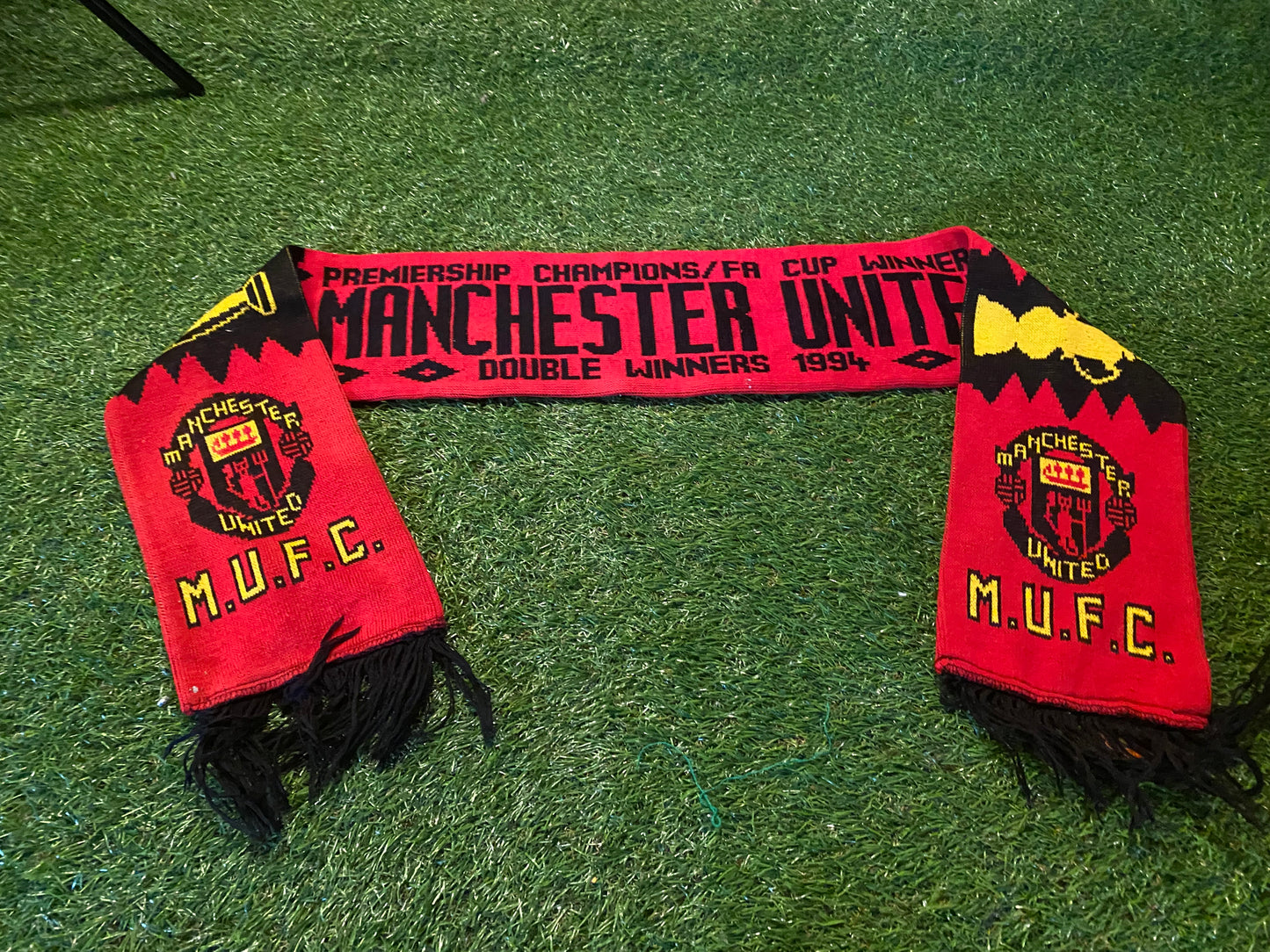 Manchester United Rare 1994 Double Winners Soccer Football Full Size Adult Mans Scarf Scarves