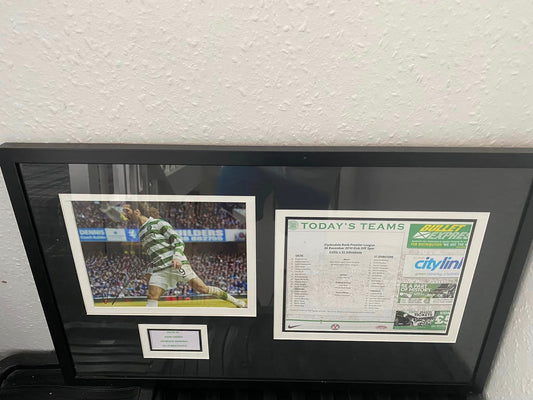 Samaras Celtic FC Hand Signed 12 x 8 Inch Photo & Team Sheet Framed Montage