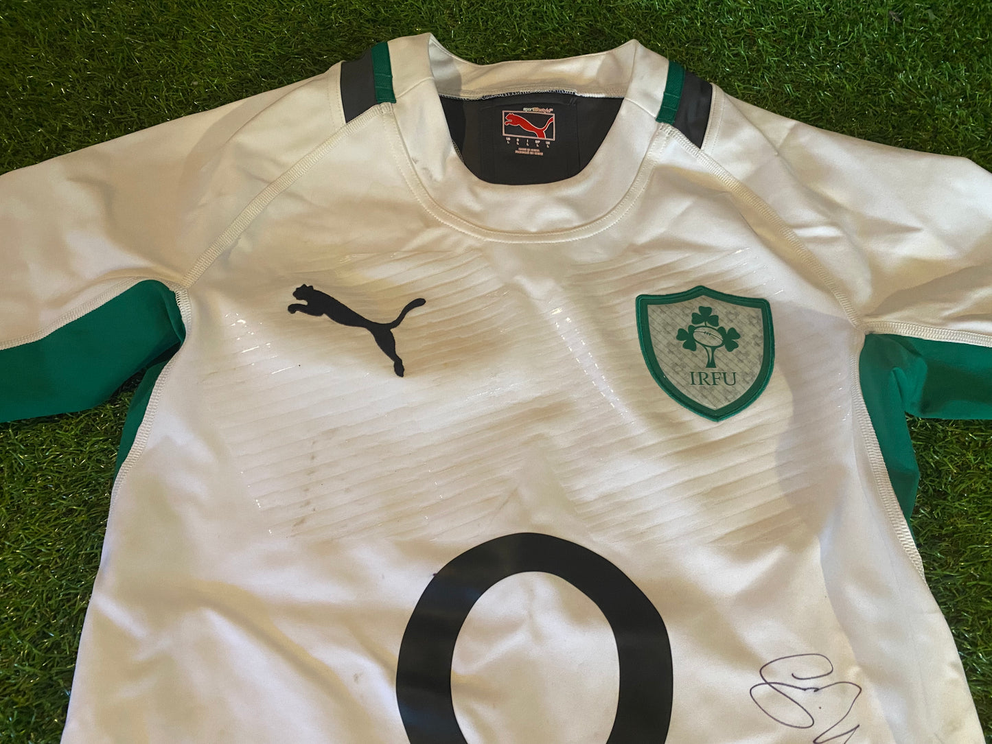 Ireland Eire Irish Rugby Union Large Mans Tight Fit Player Issued Puma Signed x 3 Jersey