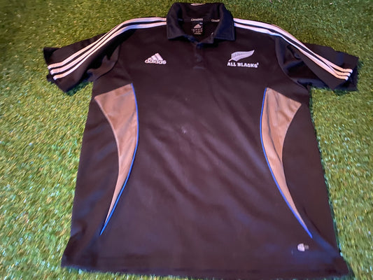 New Zealand All Blacks Rugby Union Football Large Mans Vintage Adidas Polo Jersey