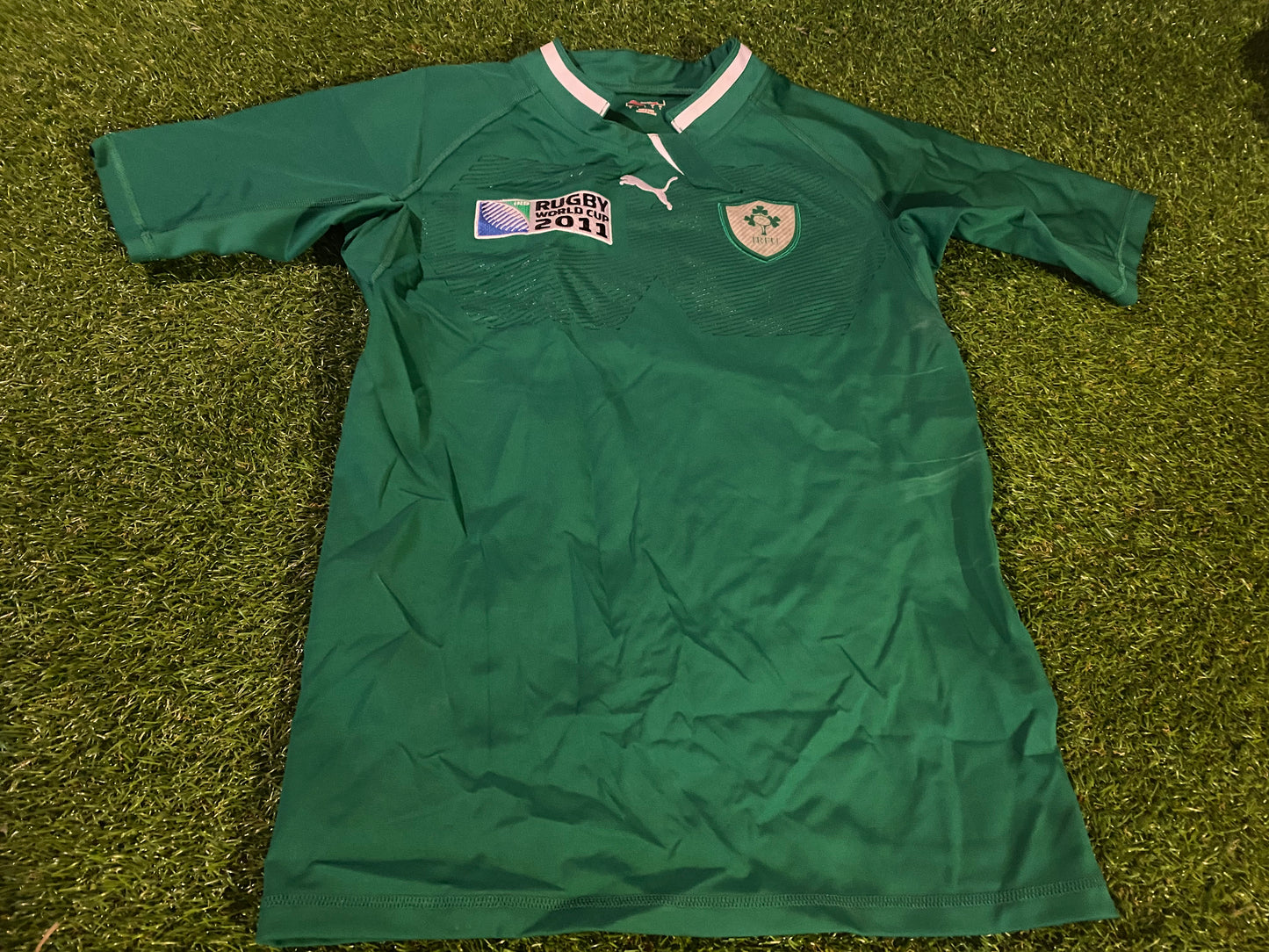 Ireland IRFU Rugby Union Large Mans Puma Made World Cup 2011 Tight Fit Players Jersey